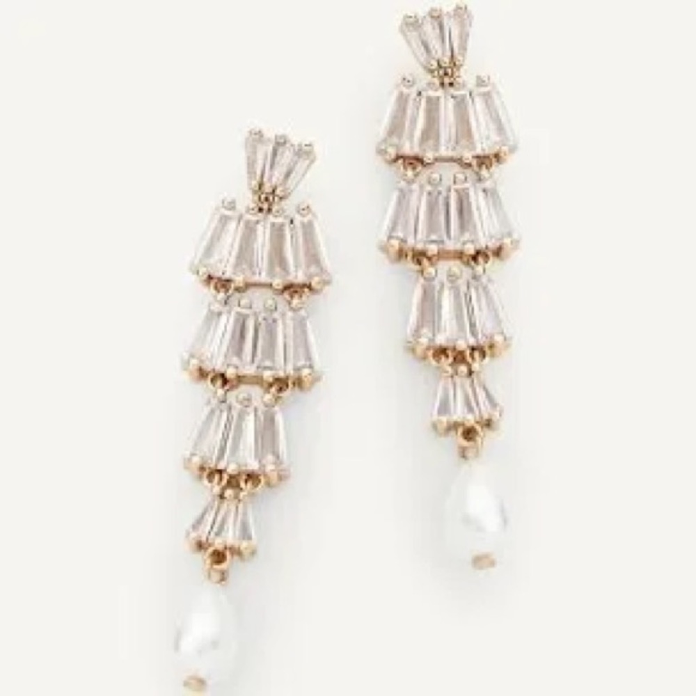 Elegant Gold-Tone Crystal Drop Earrings with Pearl Accent - White